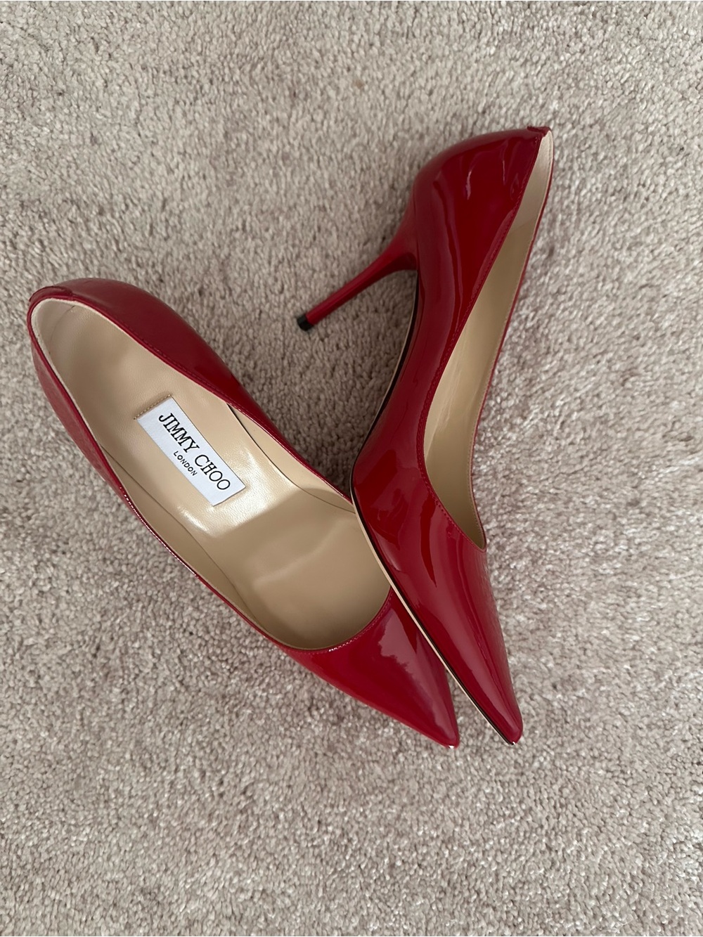 Jimmy Choo Glossy Red Pointed-Toe Stiletto- Agnes